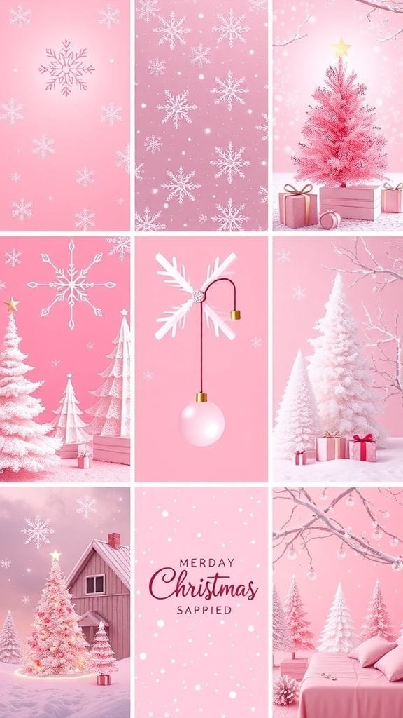 Aesthetic pink Christmas wallpapers for iPad showcasing festive designs.